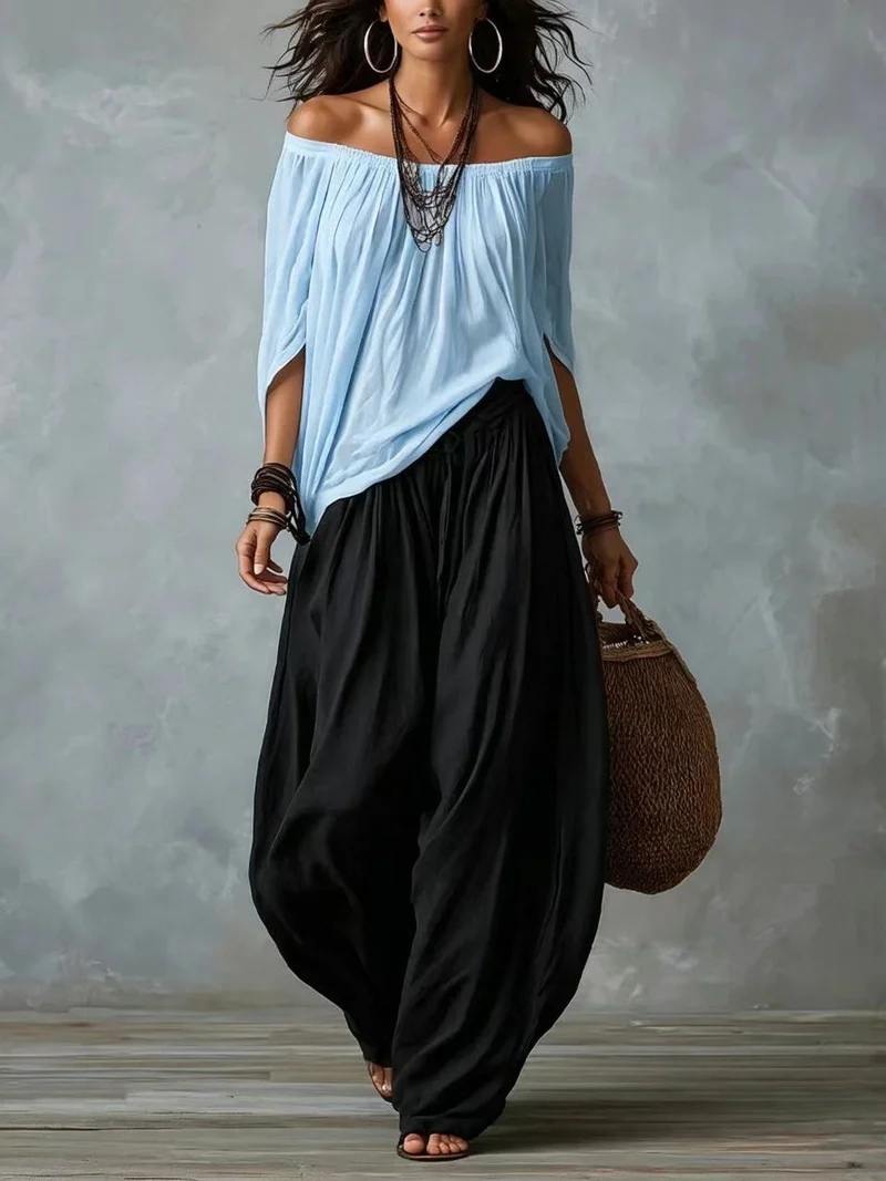 Amelia | Off-Shoulder Top & Lantern Pants Set