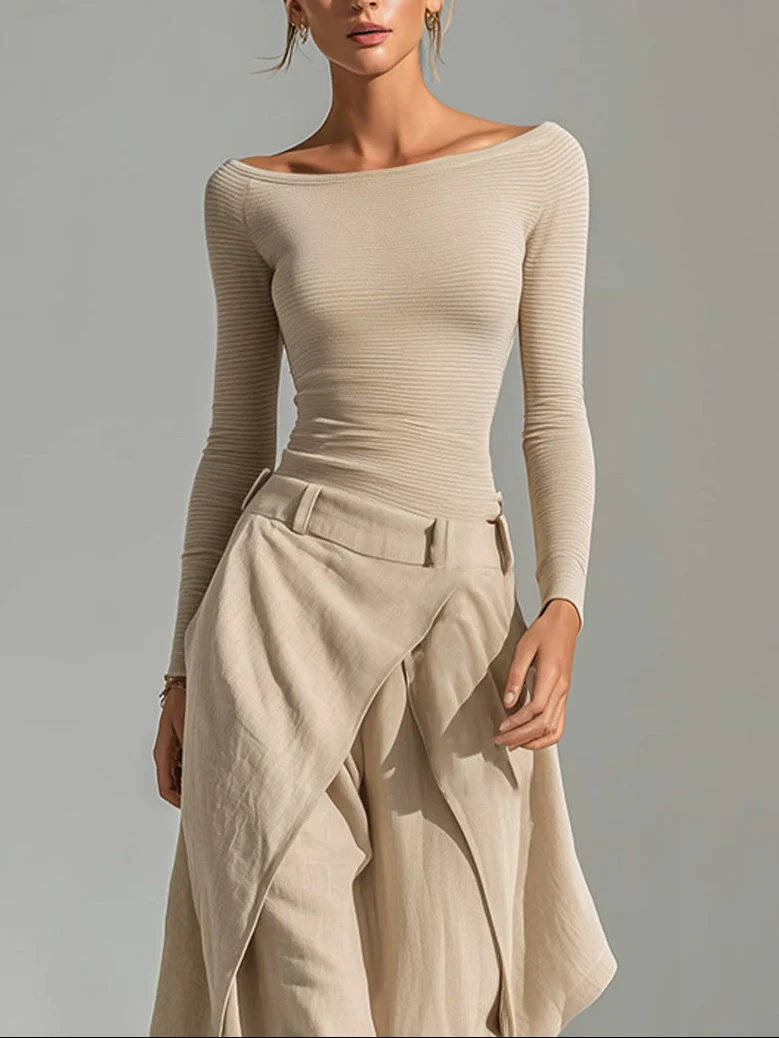 Riley | Off-Shoulder Bodysuit & Sculptural Draped Wide-Leg Trouser Set