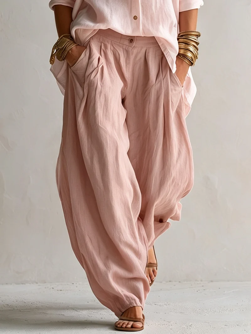 Josephine | Blush Button-Front Shirt & Lantern Pants Set
