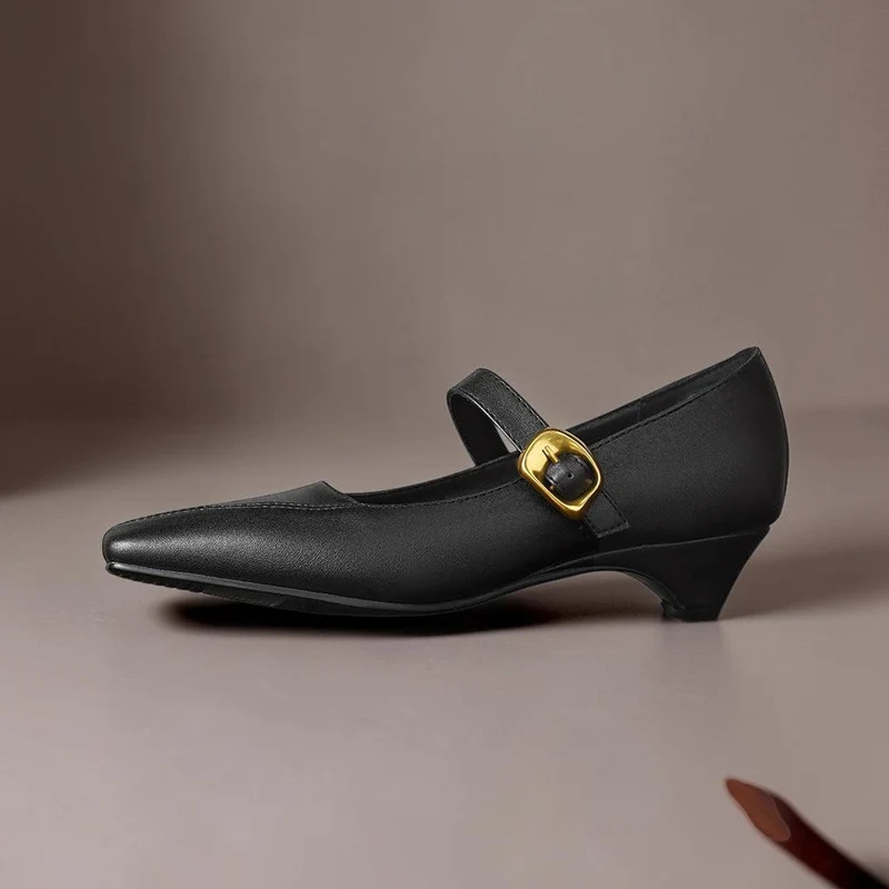 Zorae | Paneled Mary Jane Block Heel with Gold Buckle