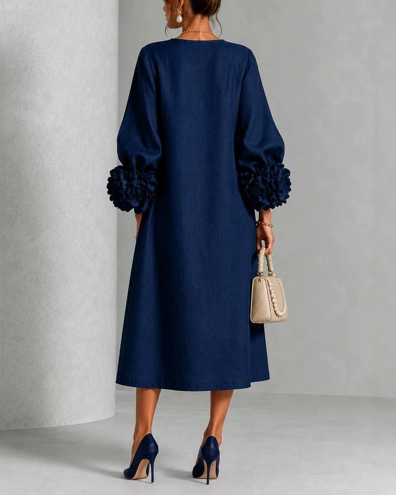 Diane | Floral Midi Dress with Rose-Cuff Sleeves