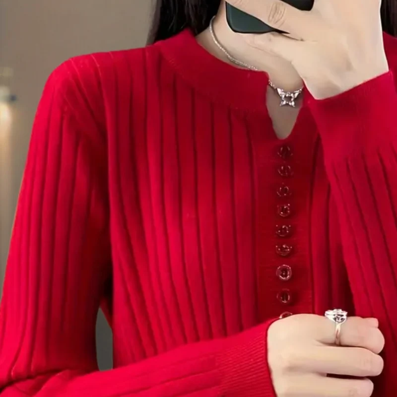 COLLEEN - Pull Élégant à Col V avec Boutons pour Femmes