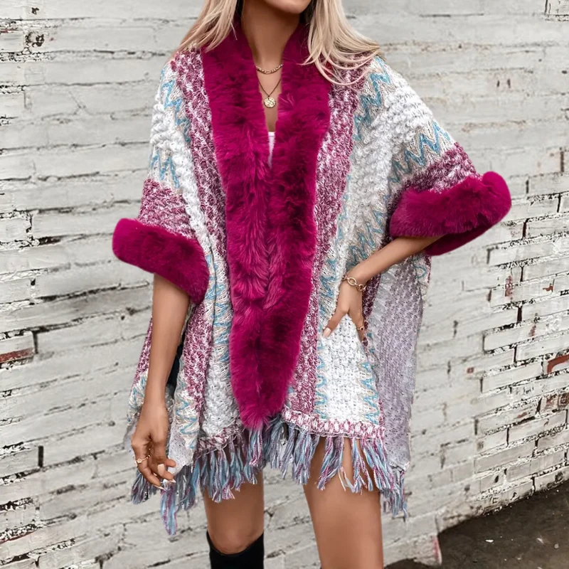 DANITA - Châle Cape à Franges Tendance pour Femmes