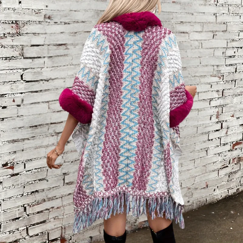 DANITA - Châle Cape à Franges Tendance pour Femmes