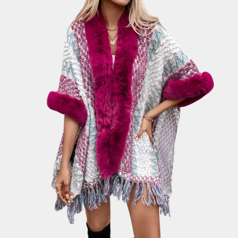 DANITA - Châle Cape à Franges Tendance pour Femmes