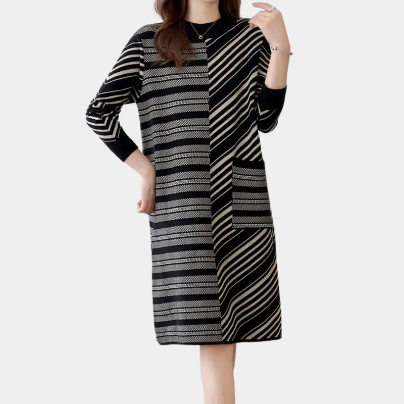DIANELLA - Robe tricotée ample à rayures tendance pour femmes