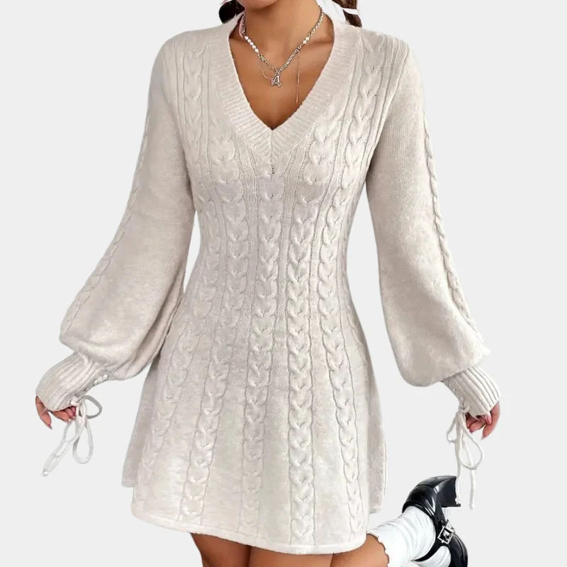 NATALIE - Robe Chandail à Col en V pour Femmes