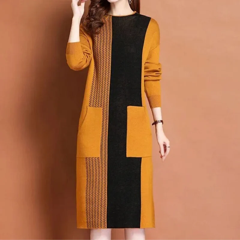THEADORA - Robe en Tricot à Col Montant pour Femmes