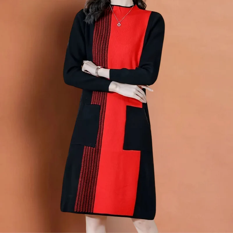 THEADORA - Robe en Tricot à Col Montant pour Femmes