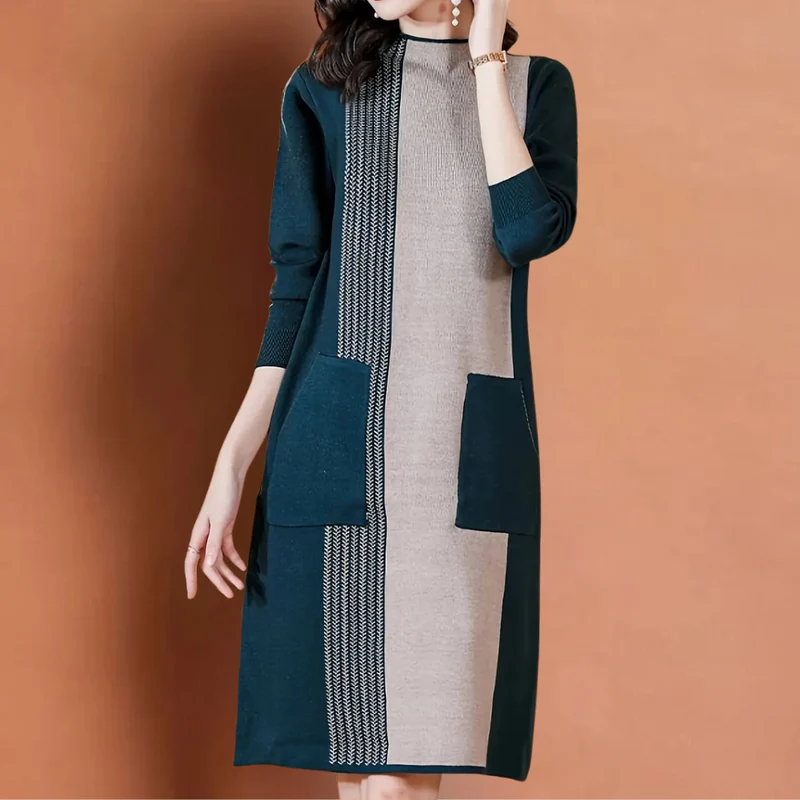 THEADORA - Robe en Tricot à Col Montant pour Femmes