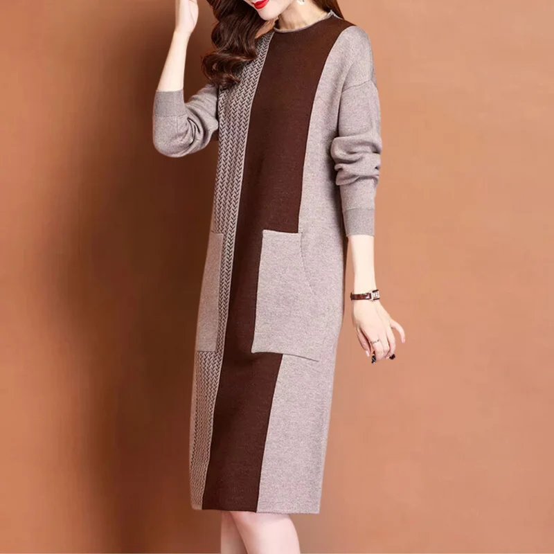 THEADORA - Robe en Tricot à Col Montant pour Femmes
