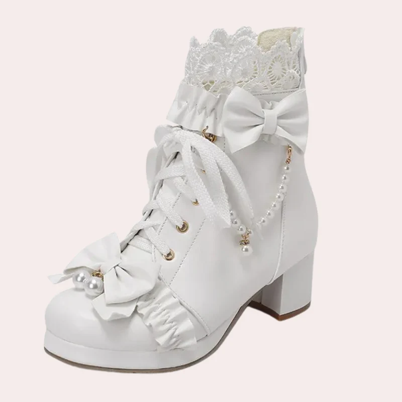 ANNALISA - Bottes Sophistiqué avec Nœud et Perles pour Femmes