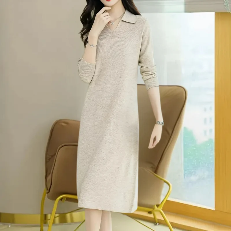 LUSINE - Robe Midi Tricotée Luxueux pour Femmes