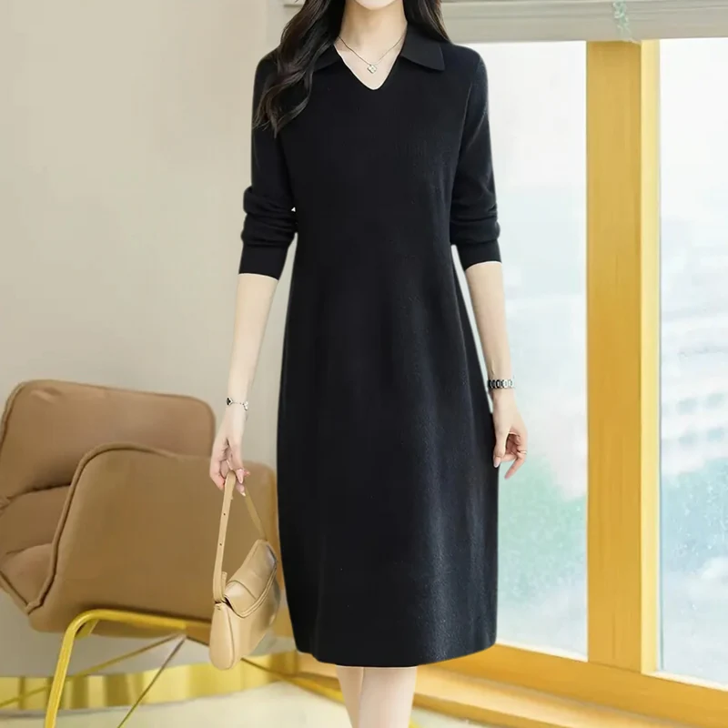 LUSINE - Robe Midi Tricotée Luxueux pour Femmes