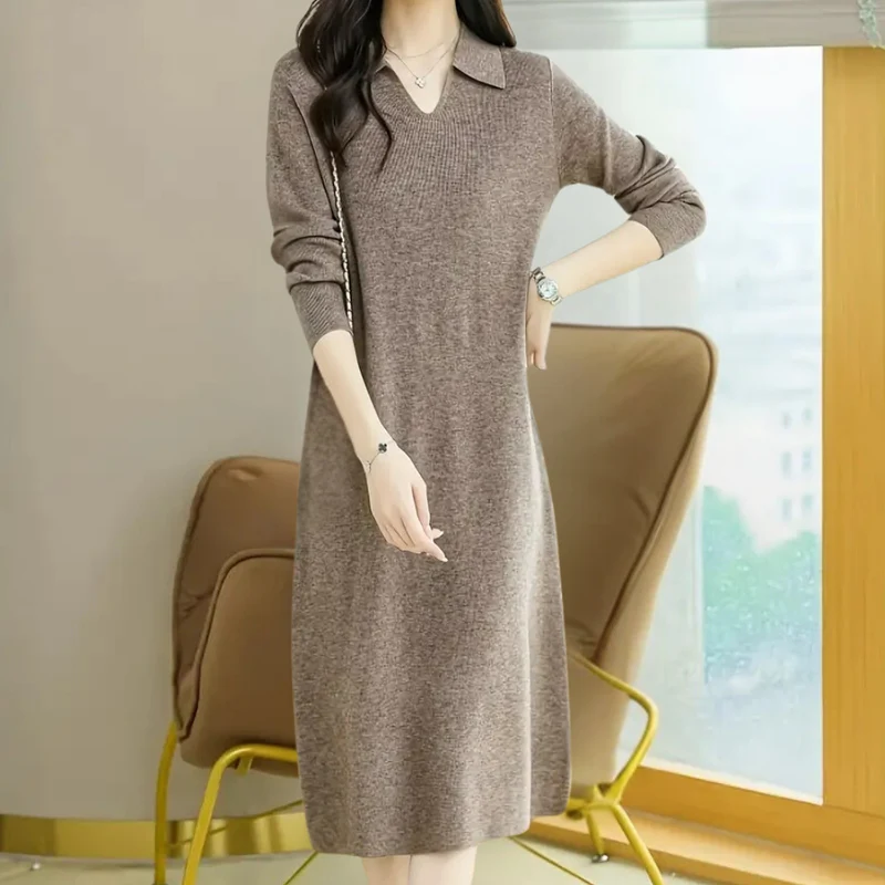 LUSINE - Robe Midi Tricotée Luxueux pour Femmes