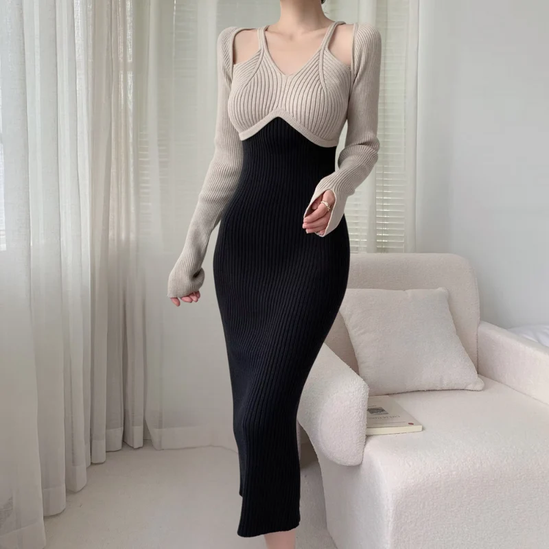 SABIN - Robe Élancée à Manches Longues pour Femmes