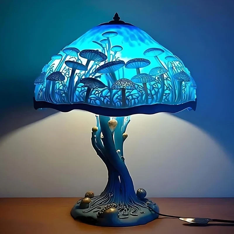 Lampe en verre coloré avec motifs floraux