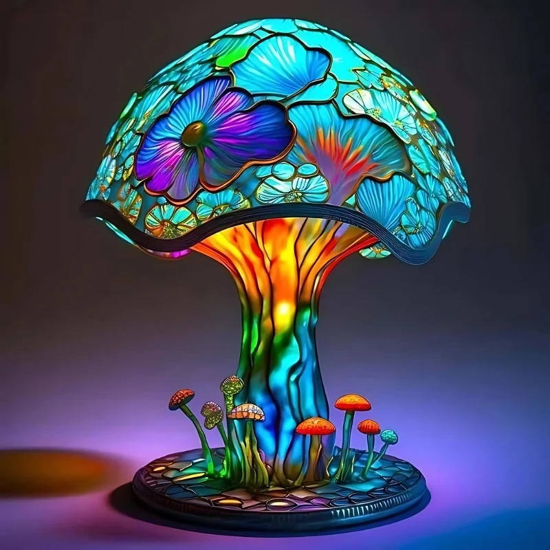 Lampe en verre coloré avec motifs floraux