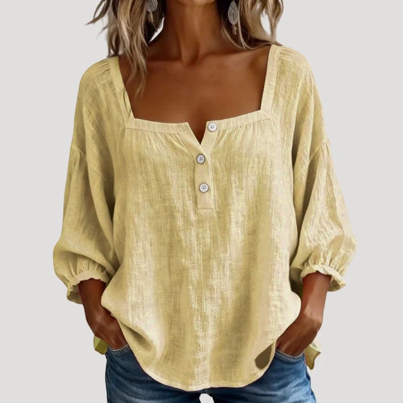 Blouse Femme Col Carré Boutonnée Décontractée