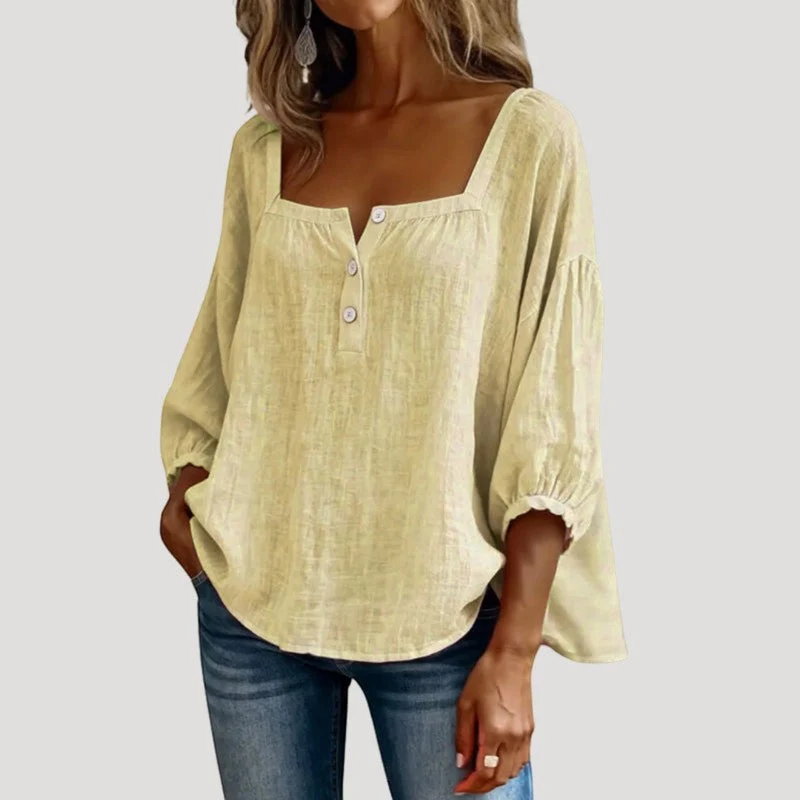 Blouse Femme Col Carré Boutonnée Décontractée