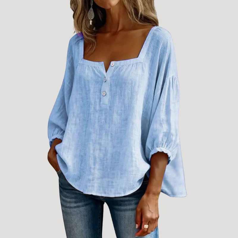 Blouse Femme Col Carré Boutonnée Décontractée