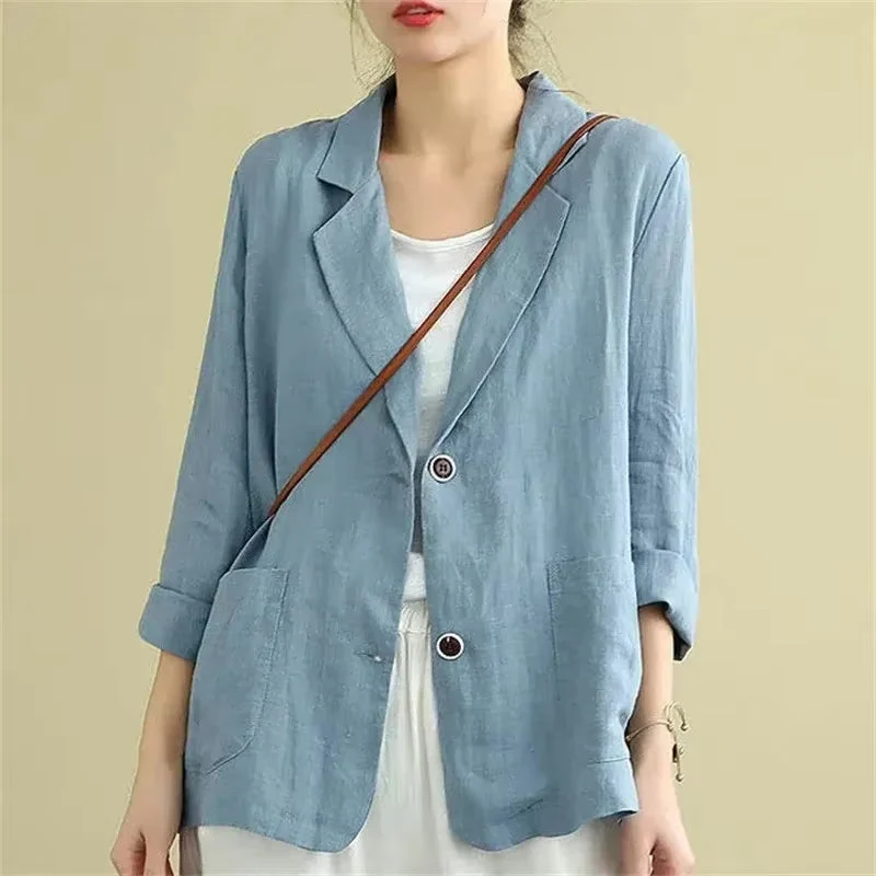 Veste de Blazer Femme Élégante en Lin