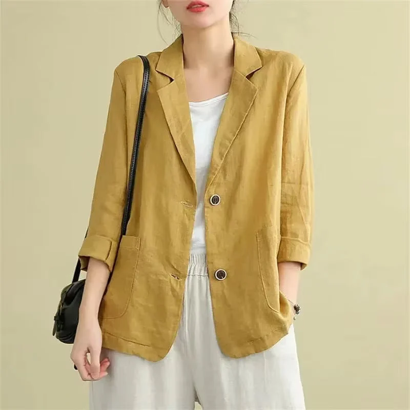 Veste de Blazer Femme Élégante en Lin