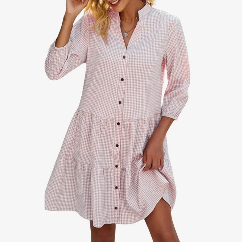 Robe chemise courte vichy bleue pour femme