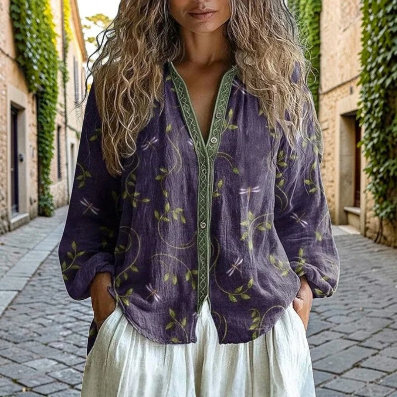 Blouse Femme Imprimée Bohème avec Détails