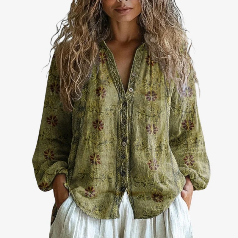 Blouse Femme Imprimée Bohème avec Détails