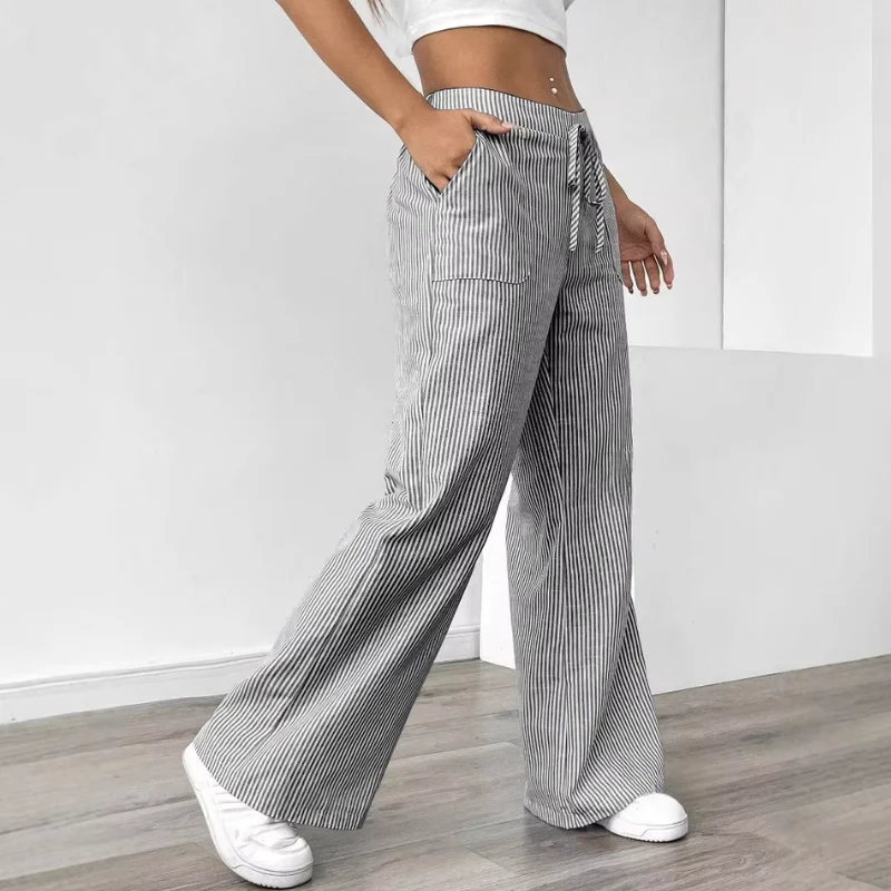 Pantalon Femme Décontracté Rayé à Jambes Larges