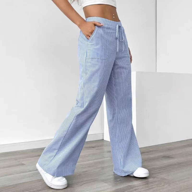 Pantalon Femme Décontracté Rayé à Jambes Larges