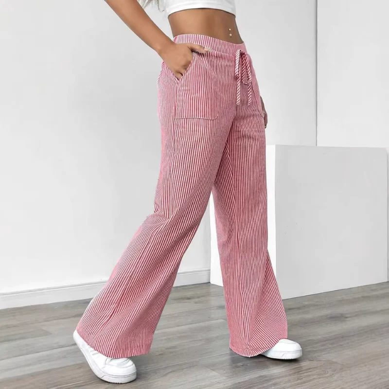 Pantalon Femme Décontracté Rayé à Jambes Larges