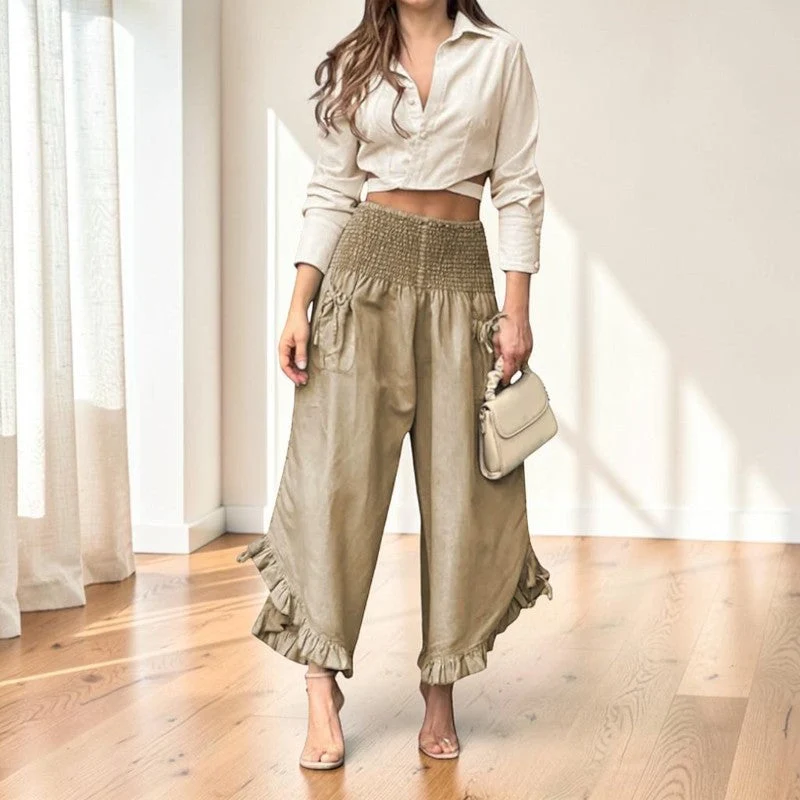 Pantalon Femme Jambes Larges avec Volants