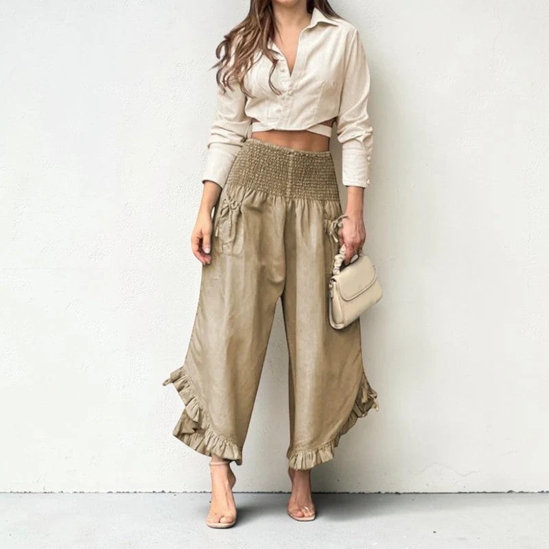Pantalon Femme Jambes Larges avec Volants