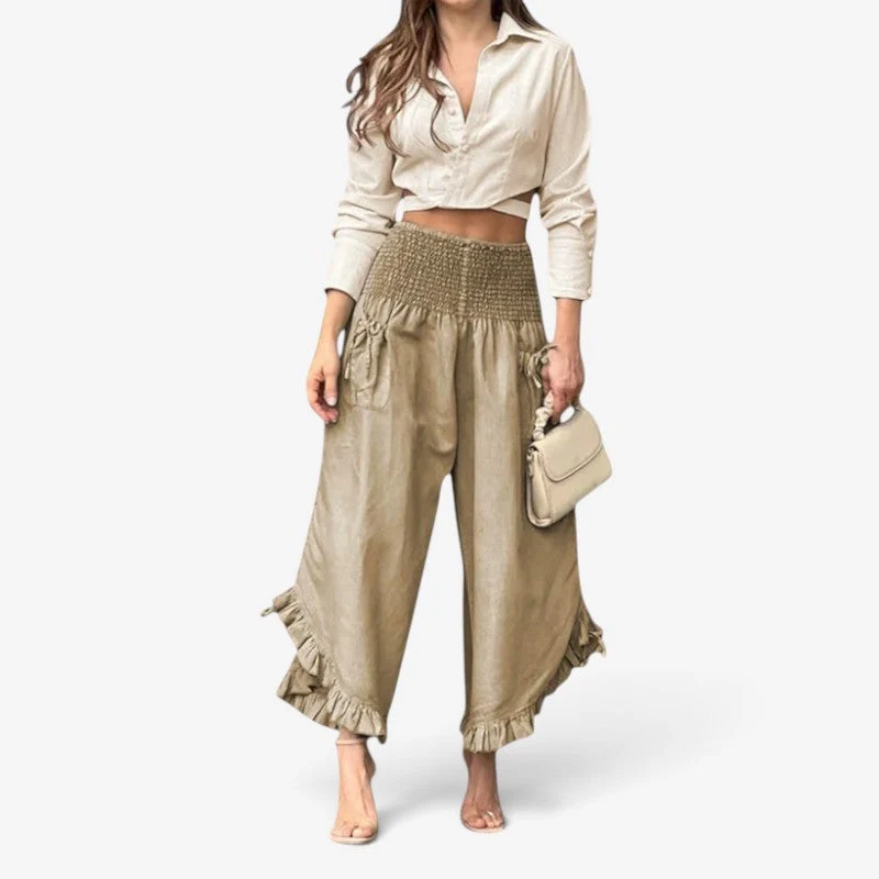 Pantalon Femme Jambes Larges avec Volants