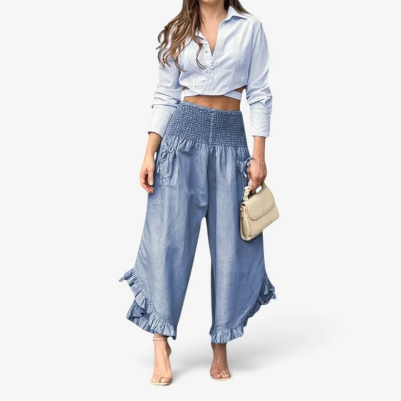Pantalon Femme Jambes Larges avec Volants