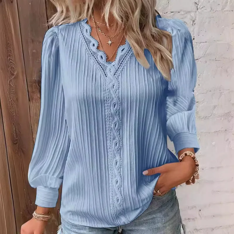 Blouse Femme Plissée Élégante Col V