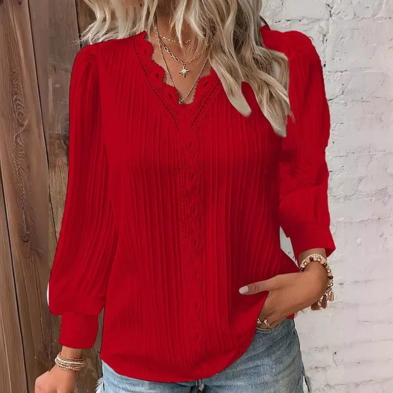 Blouse Femme Plissée Élégante Col V