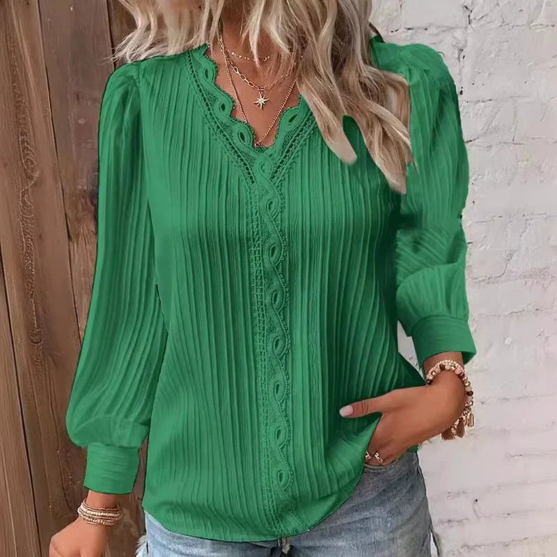 Blouse Femme Plissée Élégante Col V