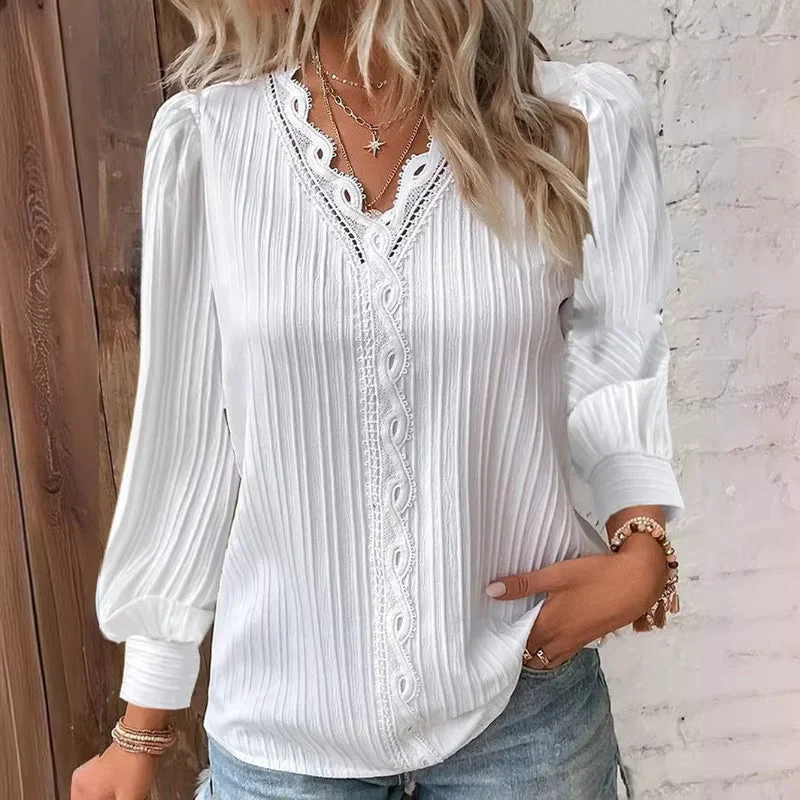 Blouse Femme Plissée Élégante Col V