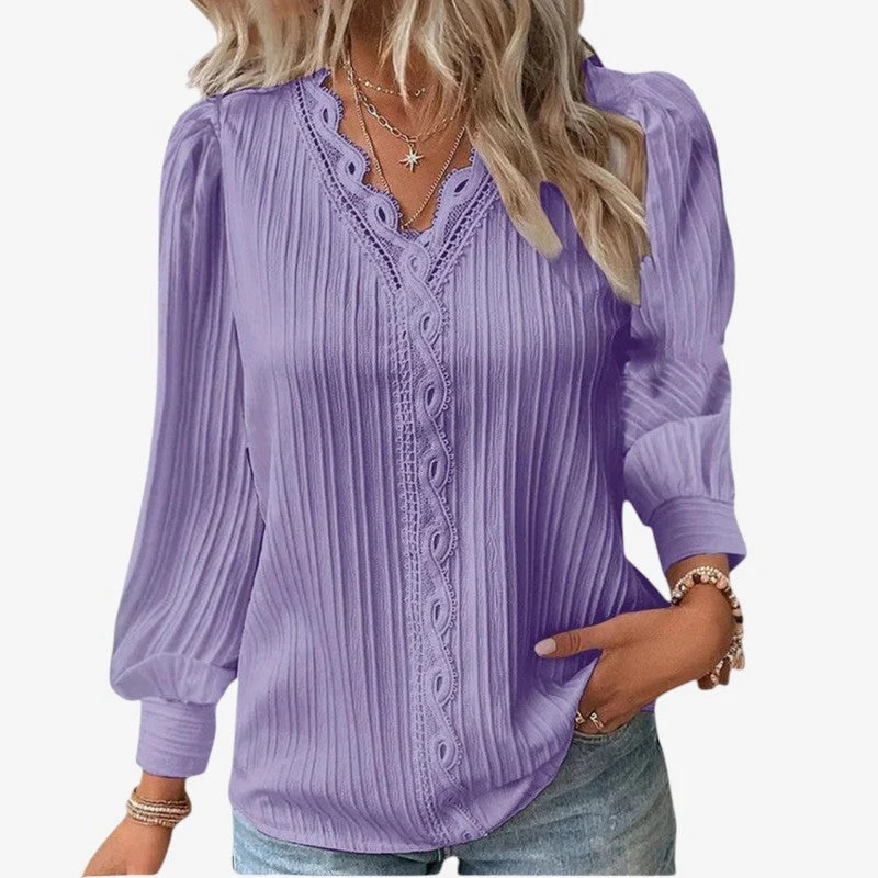 Blouse Femme Plissée Élégante Col V