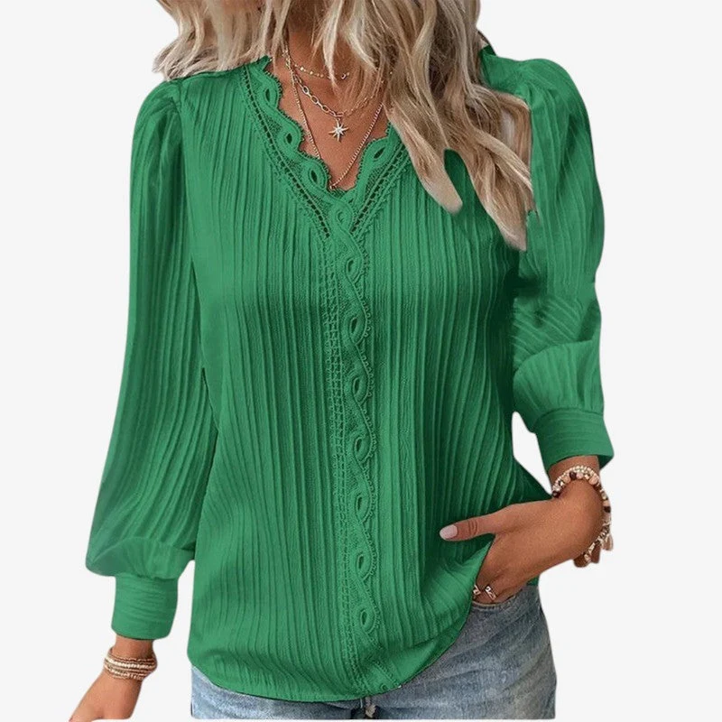 Blouse Femme Plissée Élégante Col V
