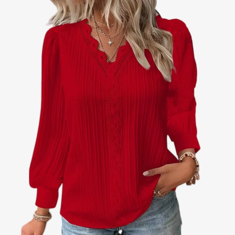Blouse Femme Plissée Élégante Col V