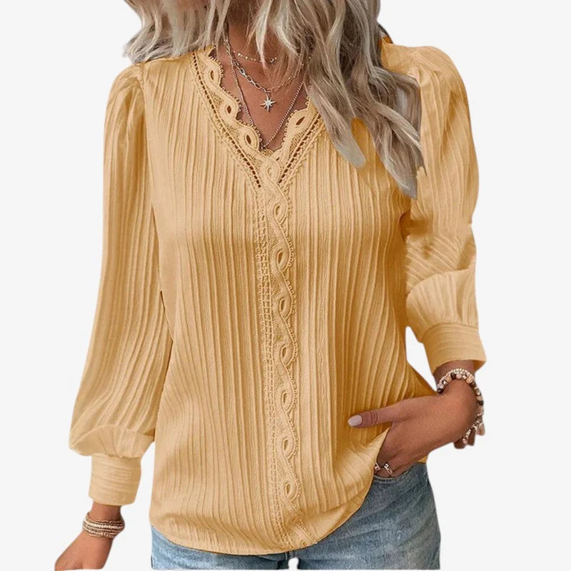 Blouse Femme Plissée Élégante Col V