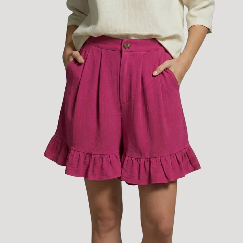Short Femme Taille Haute avec Volants
