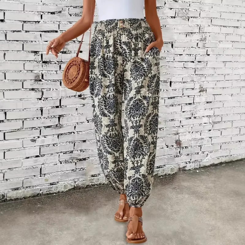 Pantalon Femme Imprimé Élastique Décontracté
