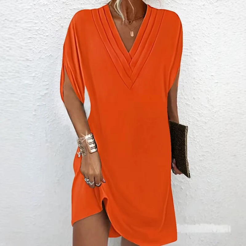Robe droite femme à col V