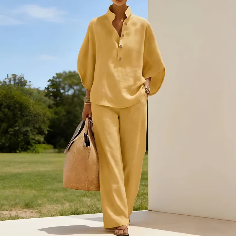 Ensemble femme chemise à demi-boutonnage et pantalon