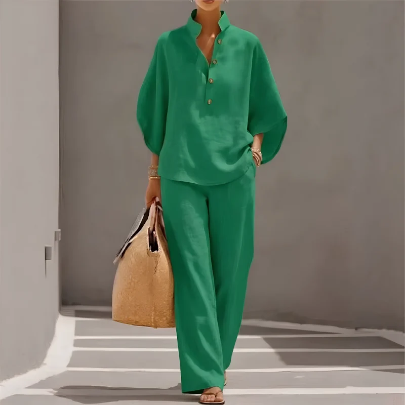 Ensemble femme chemise à demi-boutonnage et pantalon